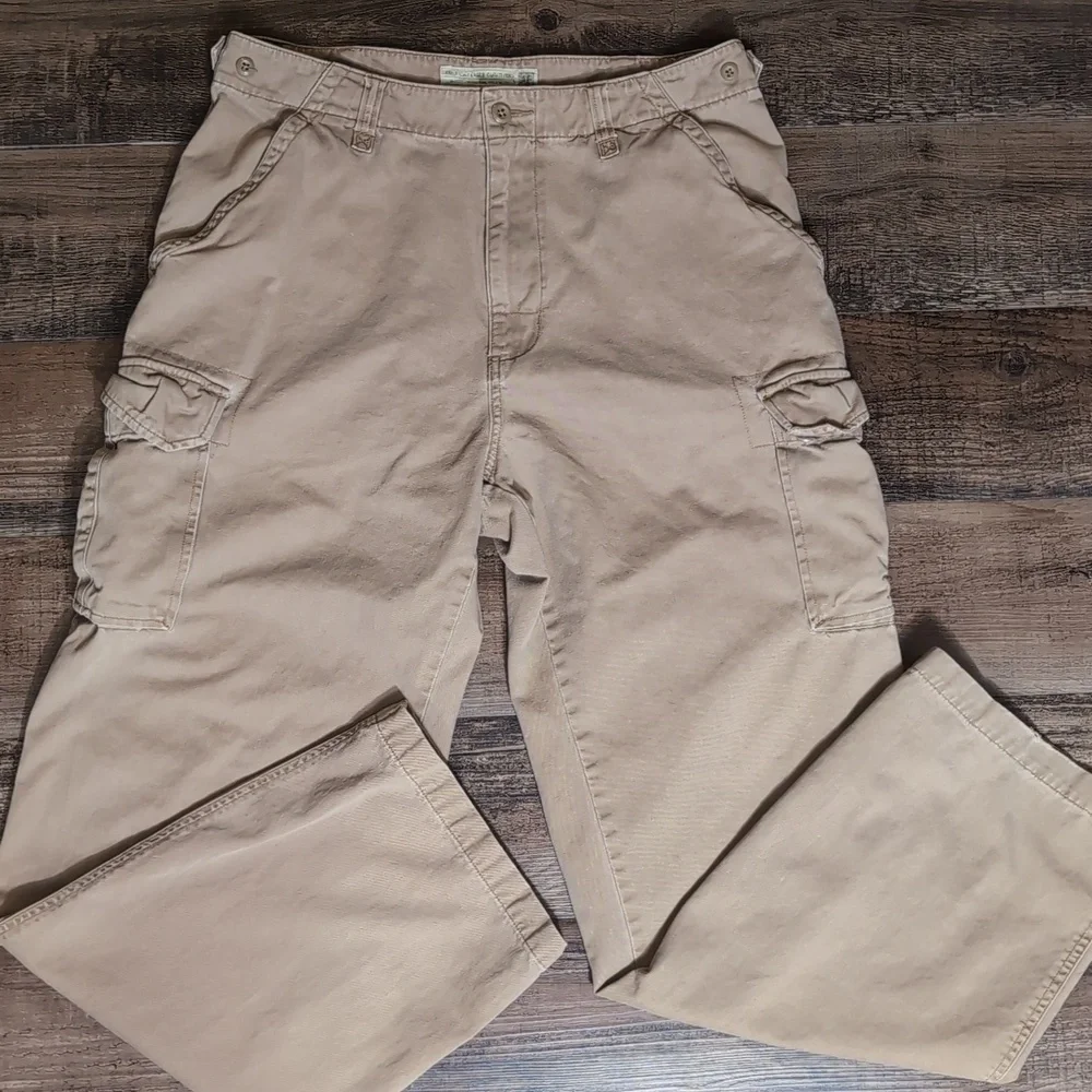 Vintage Y2K American Eagle Baggy Utility Cargo Pants In Brown Khaki Size 33x34 - Picture 1 of 12